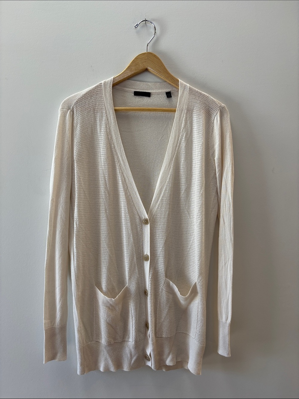 ATM Anthony Thomas Melillo Cream Sheer V-Neck Button Cardigan